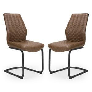 Charlie Antique Brown Faux Leather Dining Chairs In A Pair