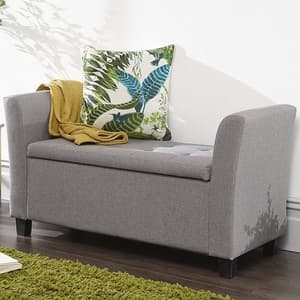 Ventnor Modern Fabric Ottoman Seat In Grey With Wooden Feet