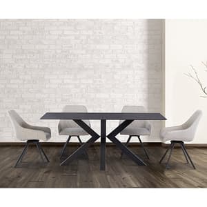 Cielo Black Stone Dining Table With 6 Valko Stone Chairs