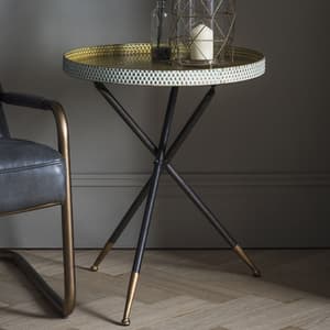Cloral Round Metal Side Table With Tripod Base In Duck Egg Gold