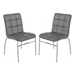 Coco Grey Faux Leather Dining Chairs With Chrome Legs In Pair