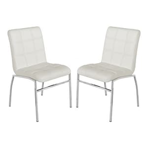 Coco White Faux Leather Dining Chairs With Chrome Legs In Pair