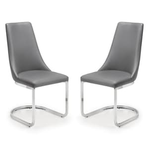 Caishen Grey Faux Leather Cantilever Dining Chair In Pair