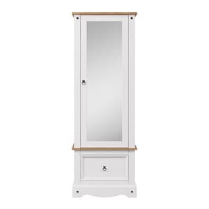 Consett Wooden Wardrobe With Mirrored Door And Drawer In White