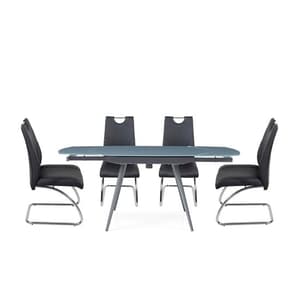 Jazz Extendable Glass Dining Table In Grey And 4 Black Chairs