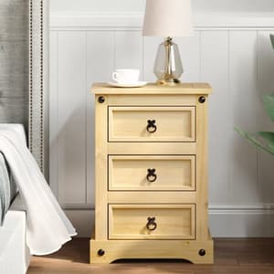 Croydon Wooden Bedside Cabinet Large With 3 Drawers In Brown
