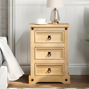 Croydon Wooden Bedside Cabinet Medium With 3 Drawers In Brown