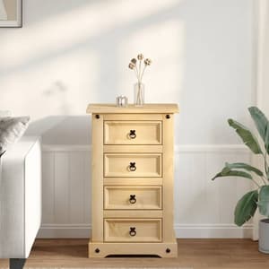 Croydon Wooden Bedside Cabinet Wide With 4 Drawers In Brown
