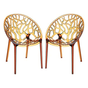 Cancun Amber Clear Polycarbonate Dining Chairs In Pair