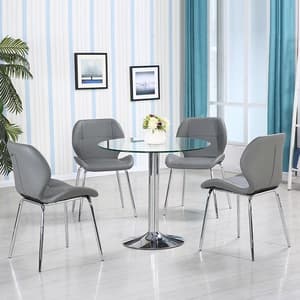 Dante Glass Dining Table In Clear With 4 Grey Dinky Chairs