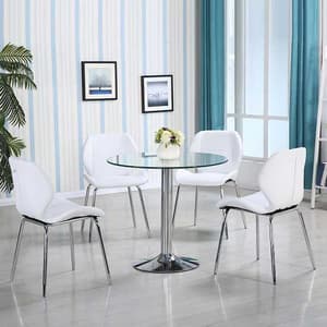 Dante Glass Dining Table In Clear With 4 White Dinky Chairs