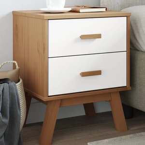Dawlish Wooden Bedside Cabinet With 2 Drawers In White Brown