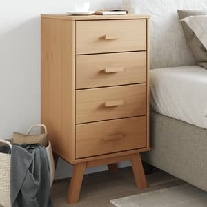 Dawlish Wooden Bedside Cabinet With 4 Drawers In Brown