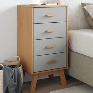 Dawlish Wooden Bedside Cabinet With 4 Drawers In Grey And Brown