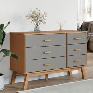 Dawlish Wooden Chest Of 6 Drawers In Grey And Brown