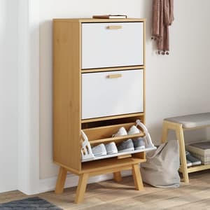 Dawlish Wooden Shoe Cabinet With 3 Drawers In White And Brown