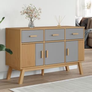 Dawlish Wooden Sideboard With 3 Doors 3 Drawers In Grey Brown