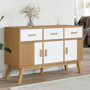 Dawlish Wooden Sideboard With 3 Doors 3 Drawers In White Brown