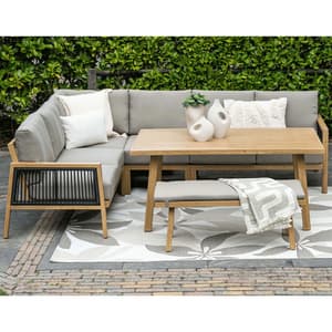 Declaw Corner Lounge Dining Set With Bench In Light Teak