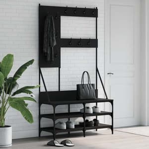 Denton Wooden Clothes Rack With Shoe Storage In Black