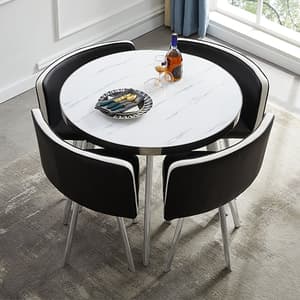Diego Round Gloss Marble Effect Dining Table Set in Vida