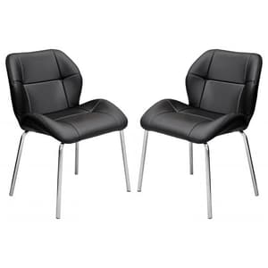 Dinky Bistro Black Faux Leather Dining Chairs In Pair