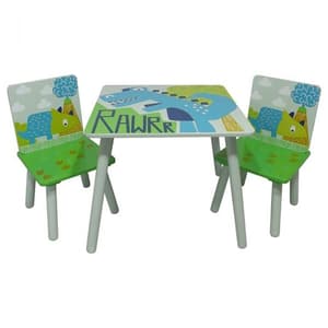 Dinosaur Kids Square Table With 2 Chairs In Green And White