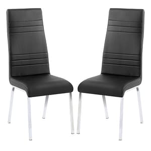 Dora Black Faux Leather Dining Chairs With Chrome Legs In Pair