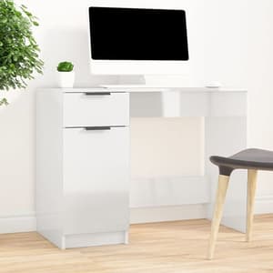 Dunstable High Gloss Laptop Desk 1 Door 1 Drawer In White