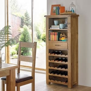 Earls Wooden Tall Wine Rack In Chunky Solid Oak With 1 Drawer