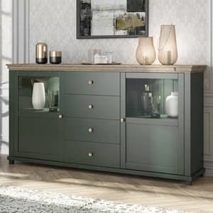 Eilat Wooden Sideboard 2 Doors 4 Drawers In Green With LED