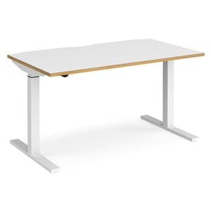 Elev 1400mm Electric Height Adjustable Desk In White And Oak