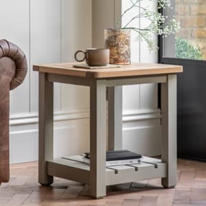 Elvira Round Wooden Side Table In Oak And Prairie