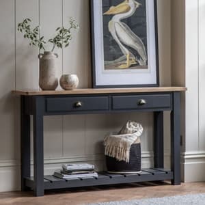 Elvira Wooden Console Table With 2 Drawers In Oak And Meteror