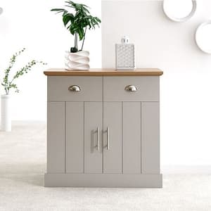 Kirkby Compact Sideboard In Grey With Oak Effect Top