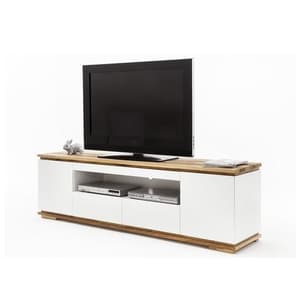 Everly TV Stand In Matt White Lacquered And Oak With 2 Doors