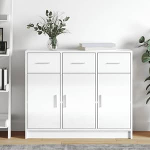 Exeter High Gloss Sideboard With 3 Doors 3 Drawers In White