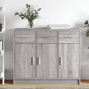 Exeter Wooden Sideboard With 3 Doors 3 Drawers In Grey Sonoma