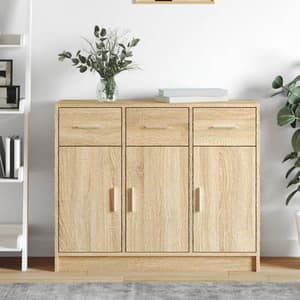 Exeter Wooden Sideboard With 3 Doors 3 Drawers In Sonoma Oak