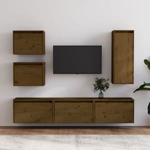 Fabiana Solid Pinewood Entertainment Unit In Honey Brown