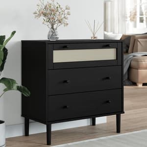 Fenland Wooden Chest Of 3 Drawers In Black
