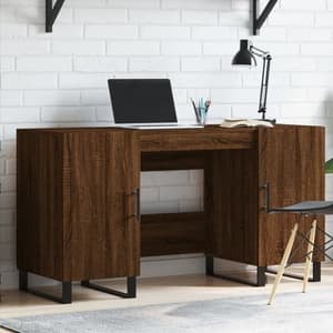 Fenland Wooden Laptop Desk With 2 Doors In Brown Oak