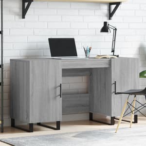 Fenland Wooden Laptop Desk With 2 Doors In Grey Sonoma