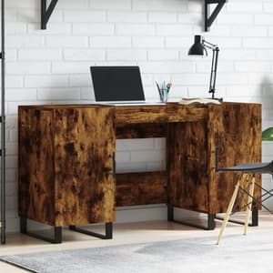 Fenland Wooden Laptop Desk With 2 Doors In Smoked Oak