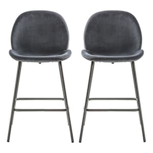 Flanaven Dark Grey Velvet Bar Chairs In A Pair
