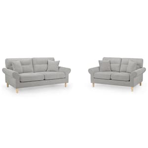 Folsom Fabric 3+2 Seater Sofa Set In Silver