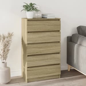 Fowey Wooden Chest Of 5 Drawers In Sonoma Oak