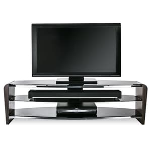 Francian Black Glass TV Stand With Walnut Wooden Frame