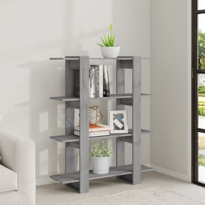 Frej Wooden Bookshelf And Room Divider In Grey Sonoma Oak