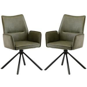 Galena Green Faux Leather Dining Armchairs In Pair